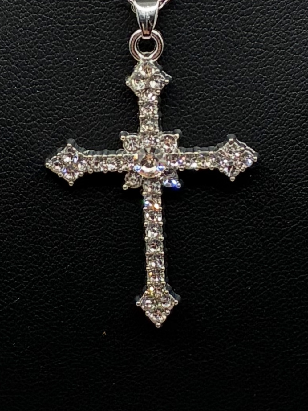 Sterling Silver Crystal Cross Pendant - Clear